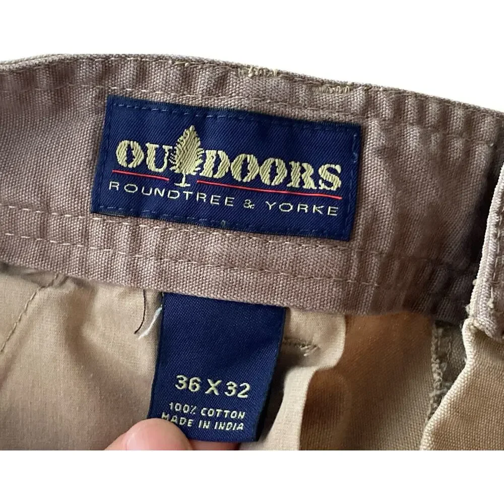 Roundtree & Yorke Cargo Pants Mens 36 Khaki Cotton Chino Outdoor 31